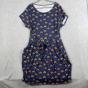 Popsy Rainbow Print A-Line Dress Navy Blue Womens 22 US 18 Whimsical Cheerful